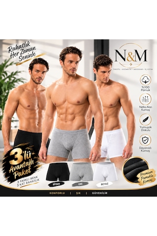 Erdem Erkek Karışık Pamuk Air Slim Boxer-3'lü Paket- 1428sk Gri