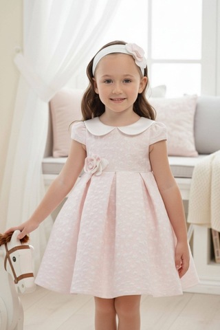 Kız Bebek Bandanalı Güpürlü Elbise Pembe 36172 Pembe