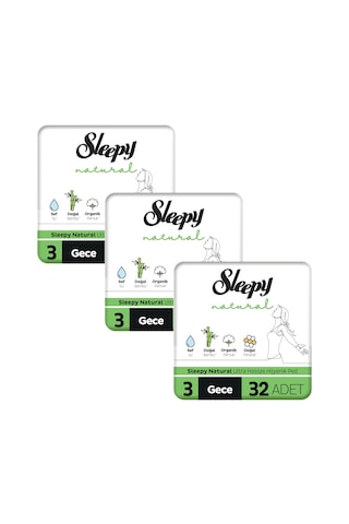 Sleepy Natural Ultra Hassas Hijyenik Ped Mega Fırsat Paketi Gece 96 Adet