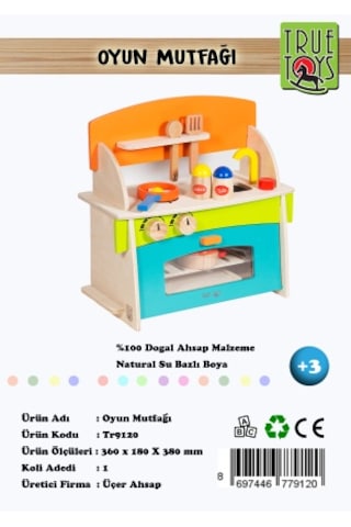 True Toys Renkl Boyalı Ahşap Oyuncak Mutfak Servis Seti