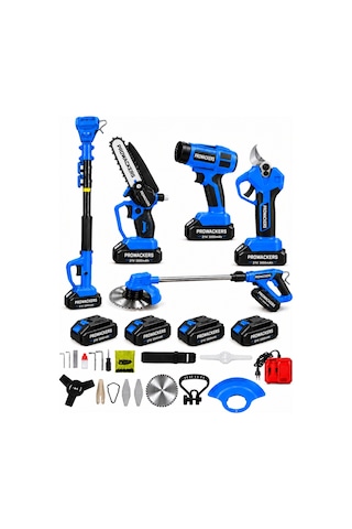 V-TEC Seri 4X Akü Full 5 Li Bahçe Seti Bağ Makası 17 Cm Testere Hava Üfleme Çim Biçme + 2.2 MT Teleskop