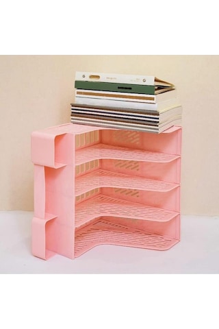 Ops Mg 124 Pastel Pembe 4 Bölmeli Modüler Tasarım Organizer Kalemlikli Magazinlik Klasör Arşiv Kutusu Demonte