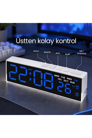 Akıllı Led Dijital Masa Saati Lacivert Renk
