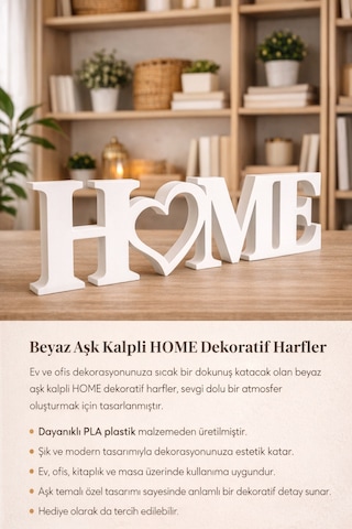 Modern Dekoratif Home Yazısı Kalp Figürlü Şık Ev Dekoru