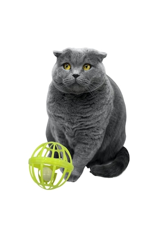 BUFFER® Tüylü Zilli Oyuncak ve Tekerlekli Kafes Kedi Oyuncağı
