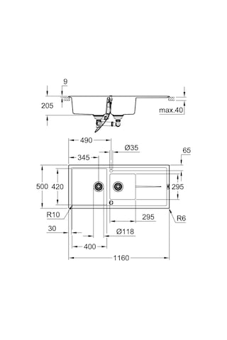 Grohe K400 Kompozit Eviye 60 -C 116 / 50. Granit Gri - 31643At0