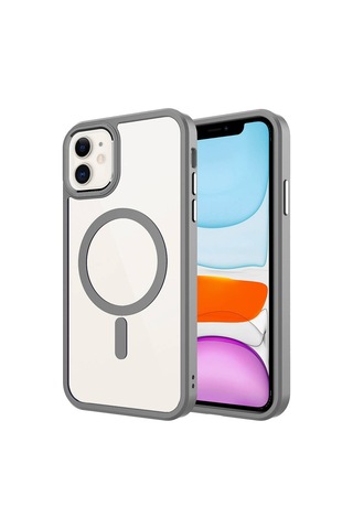 Apple Uyumlu iPhone 11 Kılıf Magsafe Şeffaf Arka Yüz Kamera Yükseltili Silikon Systemcom Derin Mor