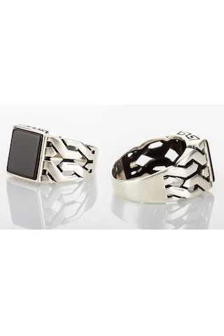 Gümüş Oniks Taşlı Kare Model Erkek Yüzük