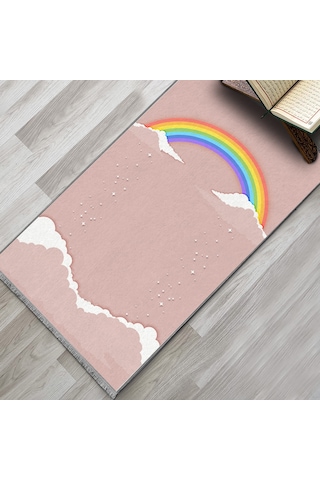 Evaşk Çocuk Seccadesi Namazlık Dokuma Halı Kaymaz Muslumana Seccade66x113 PEMBE 1EVASK411P50