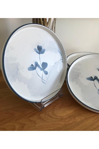 Keramika 21 Cm 6 Kişilik Blue Magic Stackable Pasta Tabağı Desenli Beyaz