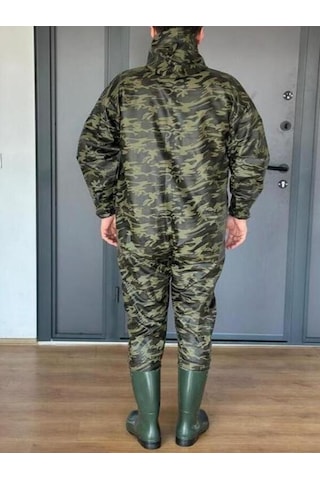 Kamuflaj Desen 3.8 Mm. Pvc, Su Geçirmez Kapuşonlu, Çizmeli, Boy Tulum
