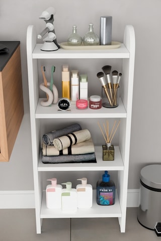 Alpaevmobilya Modern 4 Raflı Oval Kesim Banyo Düzenleyici Raf Metal Ayaklı Çok Amaçlı Raf Banyo Dolabı Açık Dolap Beyaz