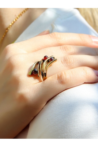 Doğal Taş 3'lü Garnet Doğal Taşlı Ayarlanabilir Kadın Yüzük Euy66g Mor