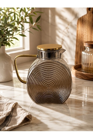 Qerhome Borosilikat Cam Füme Salyangoz Desenli Cam Demlik & Sürahi 2500 Ml