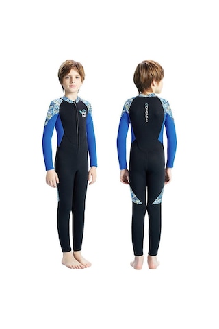 Dalış Ve Yelken 2.5 Mm Çocuk Kalınlaşmış Sıcak Tek Parça Uzun Kollu Wetsuit Anti-soğuk Şnorkel Sörf Elbisesi Mavi