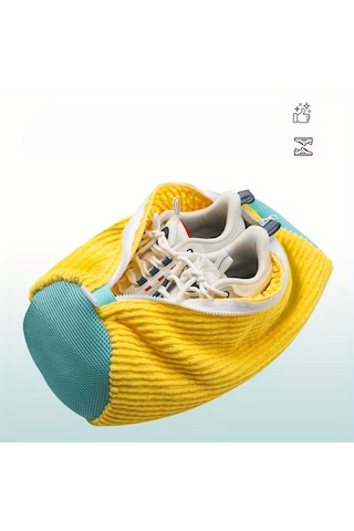 Mikrofiber Astarlı Ayakkabı Yıkama Çantası & Koruyucu Fermuarlı Çamaşır Filesi Sarı