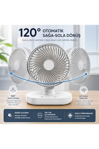 Masaüstü Vantilatör 120 Otomatik Döner Başlık 4 Kademeli Hız Sessiz Mini Fan, Taşınabilir, Uzun Süre Kullanım, Ofis & Ev İçin