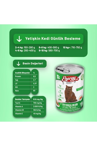 Energy Somonlu Kısırlaştırılmış Yaş Kedi Maması 400 G - 24 Adet