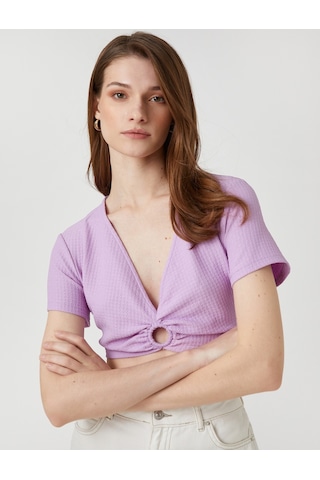 Koton Crop Bluz Halka Detaylı Lila 2sak30123pw 2SAK30123PW370