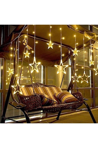 Led Perde Fişli Dekoratif Yıldızlı Saçaklı 12 Adet Yıldız