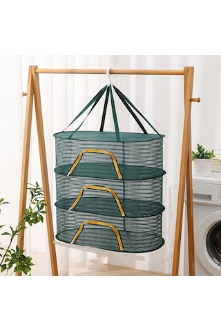 40 X 60 Cm Katlanabilir Kurutma Balıkçılık Sebzeler Balık Ağı Asılı Giysi Kurutma Depolama Rafı, Özellik: 3 Kat Yeşil