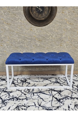 Zafir Beyaz Boyalı Diktörtgen 100 Cm X 40 Cm Oturak Puf - Bench - Makyaj Oturağı - Oturak Mavi