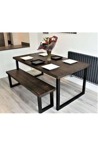 Halevia Metal Ahşap Yemek Masası Ve Bench.