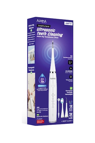 Auhma Amf14 Ultrasonik Diş Temizleme Cihazı Beyaz 42.000 Titreşim/dk 5 Mod Ipx8 Su Geçirmez