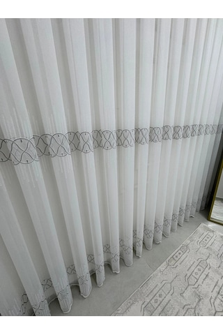 Nivemeshome V-105 Marina Gümüş 1/2,5 Pileli Bambu Tül Perde Gümüş