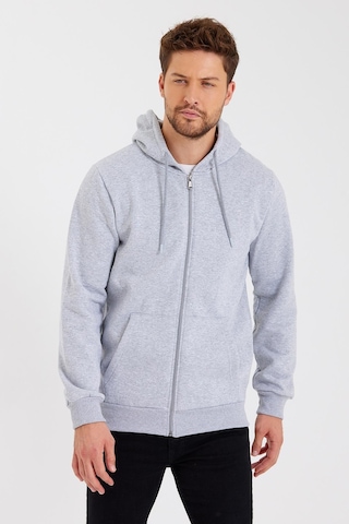 Comeor Kanguru Cepli Kapüşonlu Fermuarlı İçi Pamuklu Erkek Sweatshirt Gri