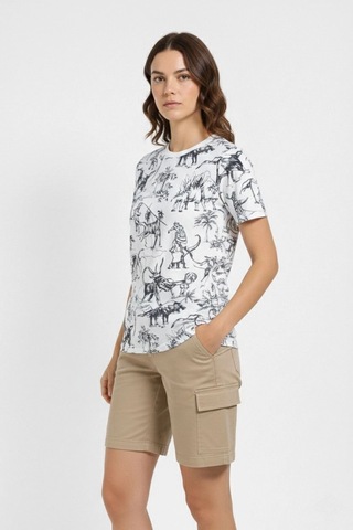 Wear Vexel Kadın Dinozor Dijıtal Ön Ve Arka Baskılı Tişört Bisiklet Yaka T-shirt - Beyaz Beyaz