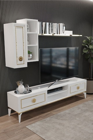 Tocco 1051 Mahur Modern Kitaplıklı Raflı Sehpa Tv Ünitesi-beyaz