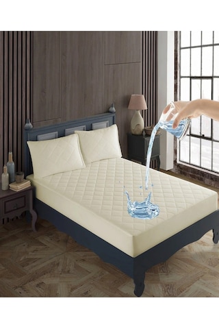 %100 Pamuk Kapitoneli Sıvı Geçirmez Bej Renkli Yatak Alezi Yatak Koruyucu Alez Çarşaf Bej