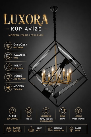 Modern Premium Siyah Metal Kafes Sarkıt Avizesi 8 Ampül Hediyeli X E14 Duy Salon Mutfak Modelleri