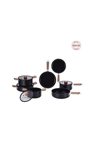 Neoflam Bien Black 11 Parça Indüksiyonlu Akasya Ağacı Sap Ve Kulplu Tencere Tava Seti