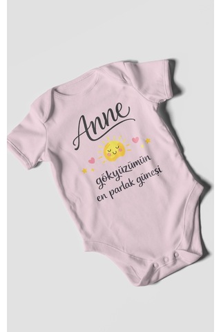 Morivokids Anne, Gökyüzümün En Parlak Güneşi Kısa Kollu Bebek Body Bebe Pembe