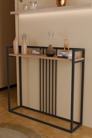 Nova Metal Dresuar Boru Detaylı Dekoratif Konsol Dresuar Çam