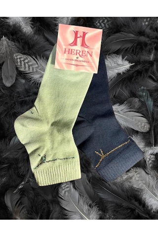 Heren Socks Heren Zincir Kurdela Desenli , 2'li Taşlı Kadın Soket ,parfüm Kokulu, Premium Serisi Yeşil - Lacivert