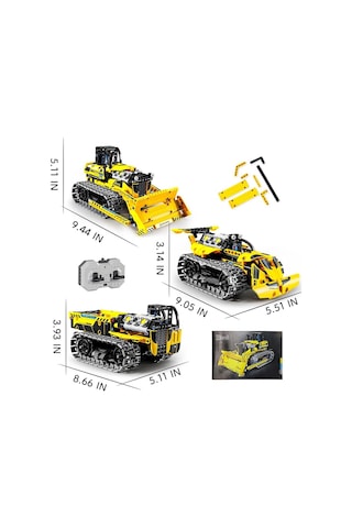 3'ü 1 Arada Teknoloji Buldozer, Rc Damperli Kamyon Ve Şantiye Arabası ,452 Parça Inşaat Oyuncağı Çok Renkli