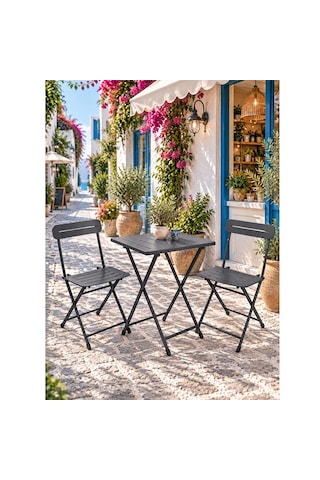 Katlanır Metal Balkon Bahçe Bistro Masa Sandalye Seti 2 Kişilik 1 Masa 2 Sandalye Füme 1647