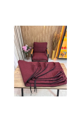 5 Adet , Pofuduk Model , Minder Kılıfı ,koruyucu Kılıf , Bahçe,balkon ,cafe Mobilyası ,çay Seti, 3-1-1 Takıma Uygun , Keten Kumaş Bordo