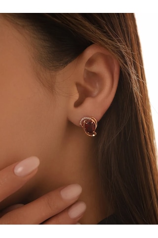 Serebranyj Dom Kırmızı Taşlı Gümüş 925 Küpe 9888308 Altın