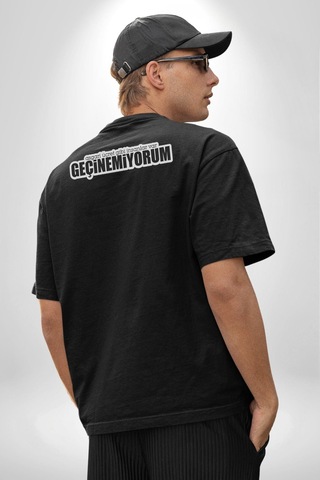 Asgari Üçret Gibi İnsanlar Var Geçinemiyorum Yazılı Pamuklu Unisex Oversize Sırt Dijital Baskılı Siyah T-shirt Siyah