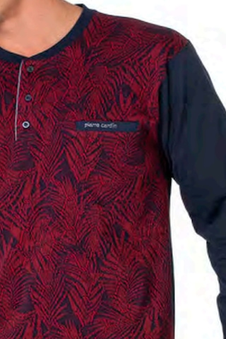 Pierre Cardin 6111 Erkek Uzun Kollu Yakası Düğmeli Pijama Takım-bordo Bordo