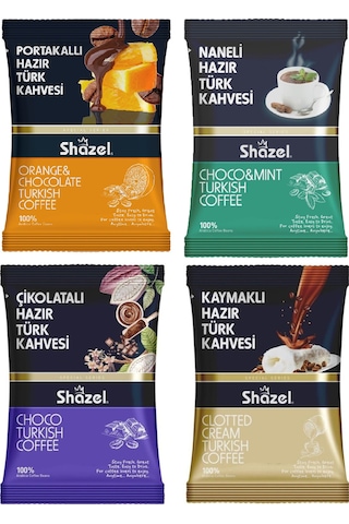 Shazel Hazır Türk Kahvesi Seti 4'lü 100g 4 Adet Kaymaklı, Portaka