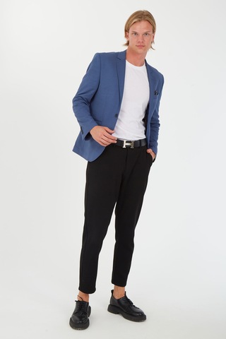 Sposo S-16 Dar Kalıp Örme Kumaş İndigo Erkek Blazer Ceket İndigo