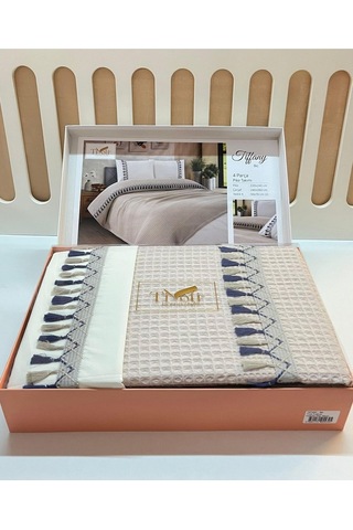 Çift Kişilik 4 Parça Püsküllü Havuz Pike Takımı Natur Diğer