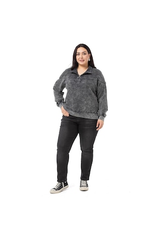 Büyük Beden Pis Dikişli Fermuarlı Yırtmaçlı Parça Boyalı Antrasit Sweatshirt-antrasit Antrasit