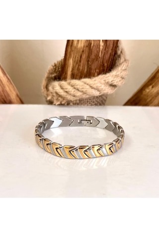 Trend Model Sade Şık Çelik Paslanmaz Erkek Bileklik 21 Cm Altın - Gümüş
