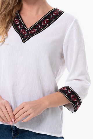 Truvakar Kol V Yaka Nakışlı Talya Şile Bezi Yazlık Bluz Beyaz Byz-beyaz Beyaz